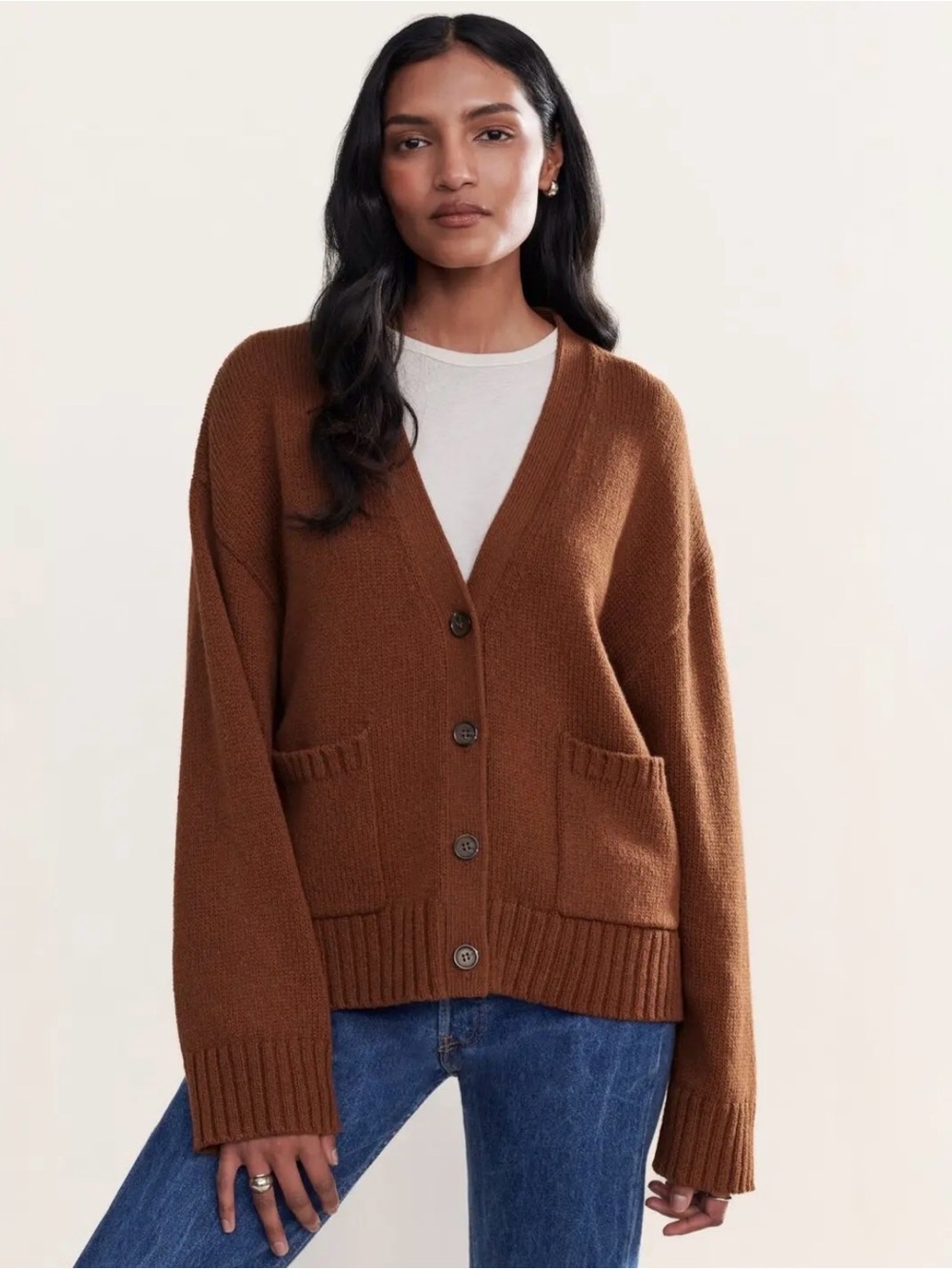 Jenni Kayne Barrett Cardigan Copper Brown Wool Cotton Sweater Size M NWT